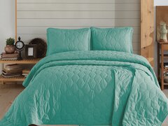 Set cuvertura matlasata + 2 fete perna bumbac 100%, 220x240cm, turcoaz